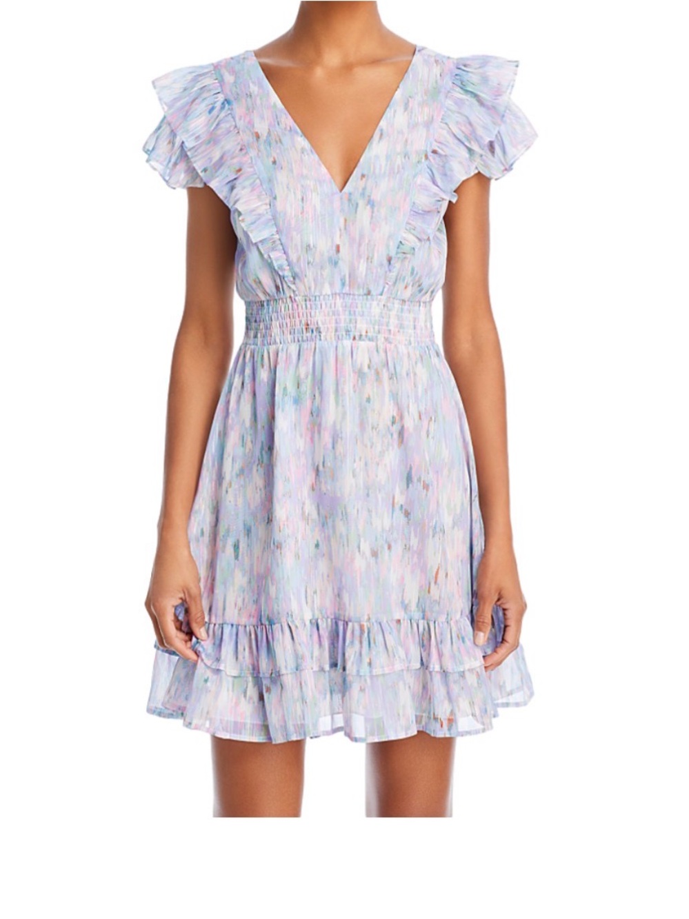 Aqua Pastel Multicolor Ruffle V-Neck Mini Dress